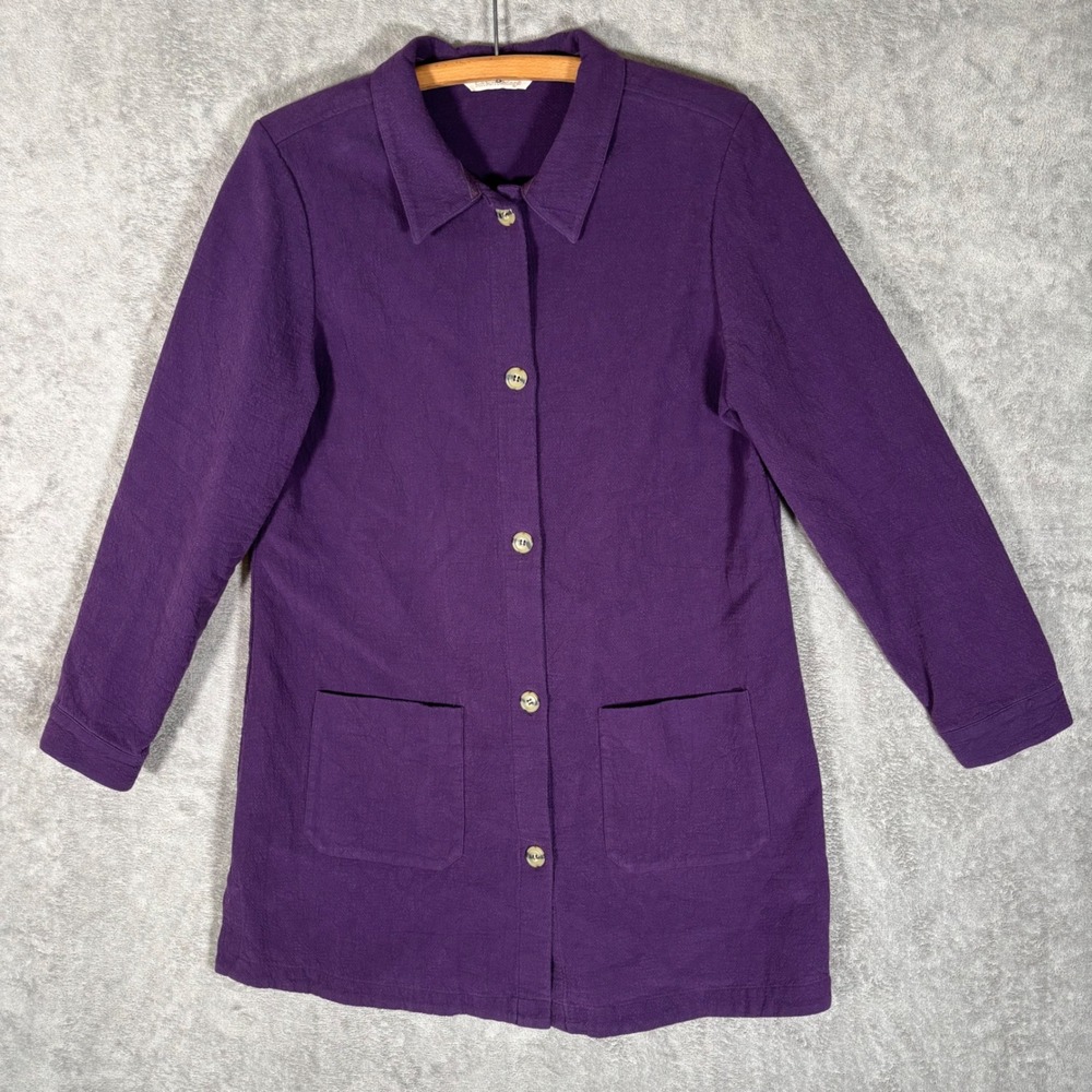 Soft Surroundings Purple Cotton Slub Button Front Chore Jacket Shacket Size L